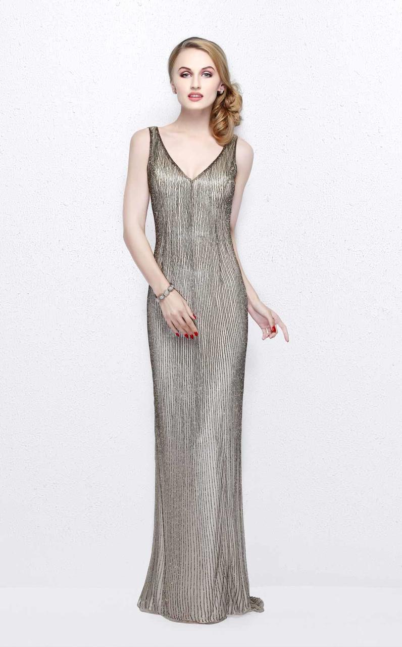 Primavera Couture - Bead Embellished V-Neck Sheath Dress 1259 Special Occasion Dress 0 / Champagne