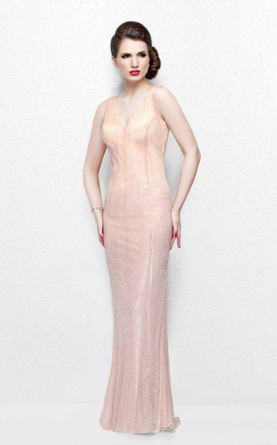 Primavera Couture - Bead Embellished V-Neck Sheath Dress 1259 Special Occasion Dress 0 / Rose Gold