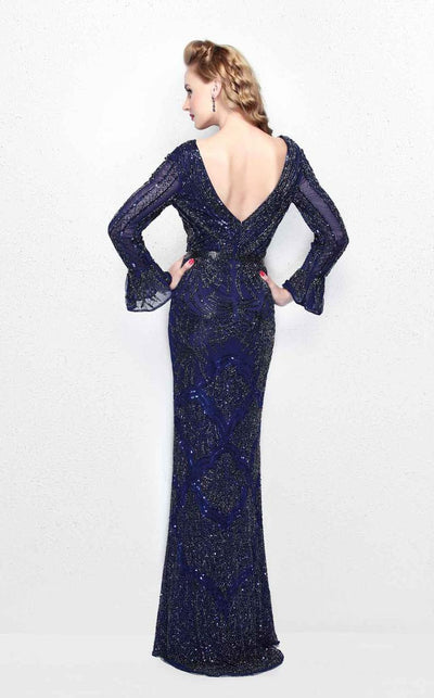 Primavera Couture - Beaded Long Sleeve V-neck Sheath Gown 1724 Special Occasion Dress