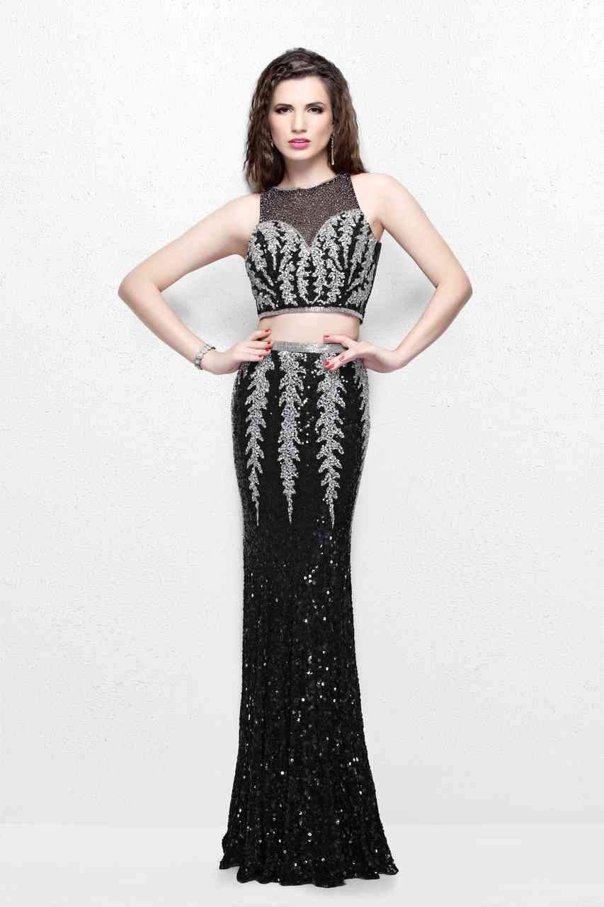 Primavera Couture - Elegant Two-Piece Jewel Illusion Sheath Gown 1859 Special Occasion Dress 0 / Black / Silver