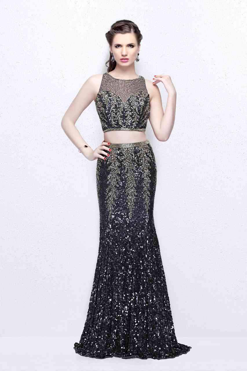 Primavera Couture - Elegant Two-Piece Jewel Illusion Sheath Gown 1859 Special Occasion Dress 0 / Charcoal