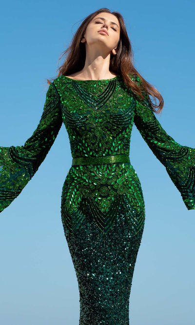 Primavera Couture - 3680SC Rich Beadwork Gorgeous Long Gown In Green