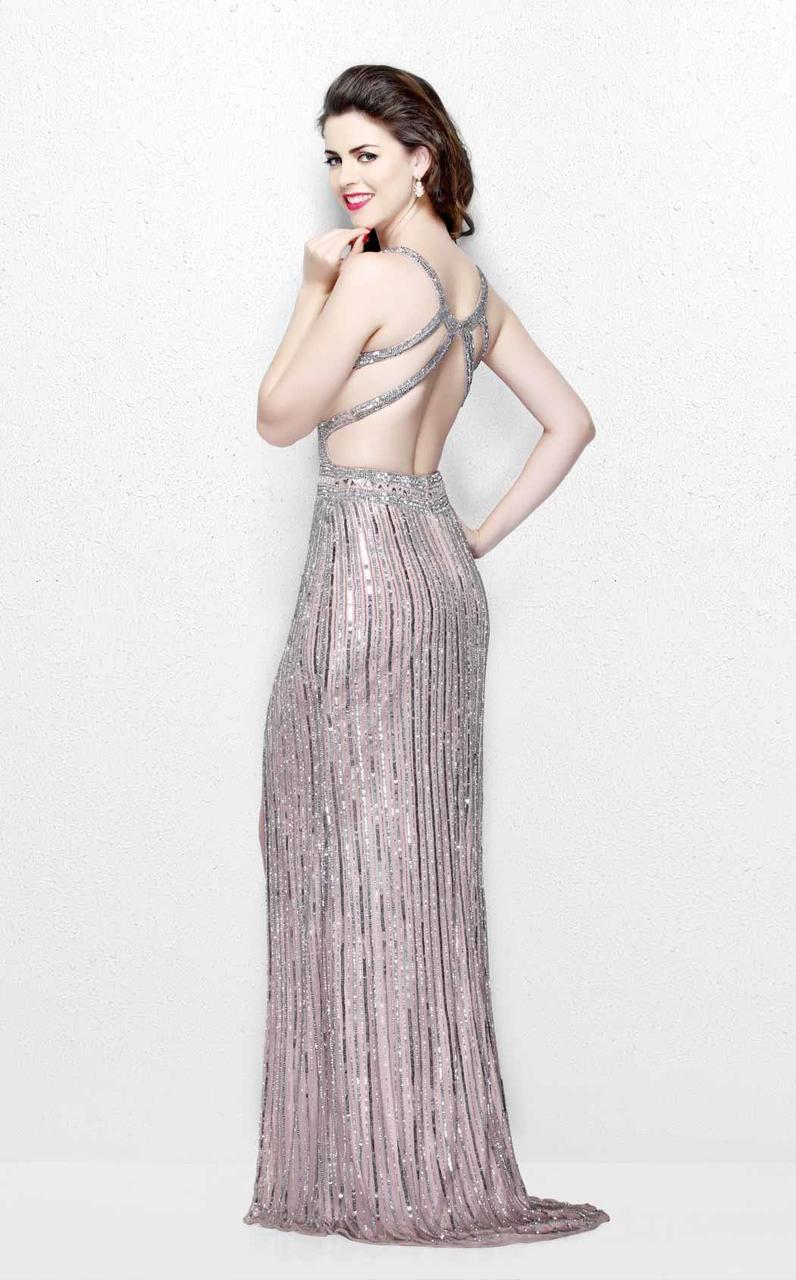Primavera Couture - Glittering Long V-Neck Dress with Slit 1870 Special Occasion Dress