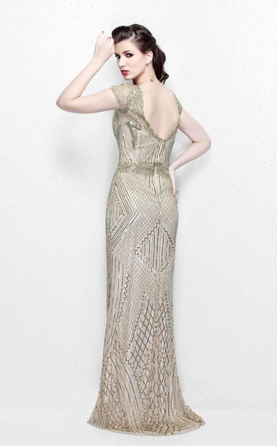 Primavera Couture Illusion Bateau Short Sleeve Beaded Gown - 1 pc Champagne In Size 22 Available CCSALE 22 / Champagne