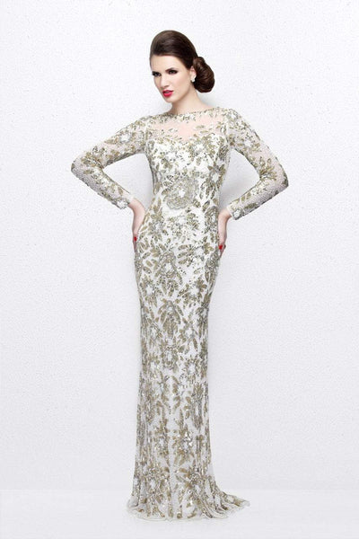 Primavera Couture - Long Sleeve Luxurious Floral Sequined Long Sheath Gown 1401 Mother of the Bride Dresses 0 / Ivory