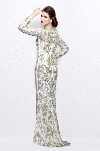 Primavera Couture - Long Sleeve Luxurious Floral Sequined Long Sheath Gown 1401 Mother of the Bride Dresses