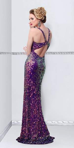 Primavera Couture - Ornate V-neck Sheath Dress 9870 - 1 pc Purple In Size 4 Available CCSALE 4 / Purple