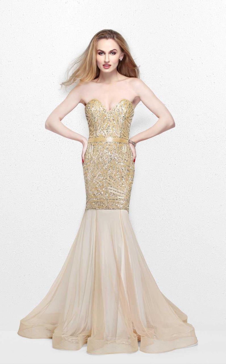 Primavera Couture - Radiant Ornate Strapless Sweetheart Trumpet Gown 1825 Special Occasion Dress 0 / Champagne