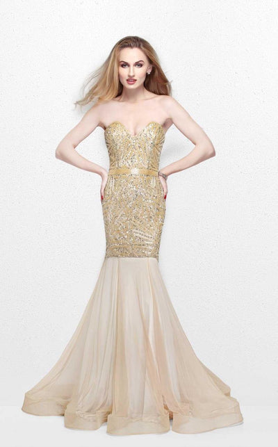 Primavera Couture - Radiant Ornate Strapless Sweetheart Trumpet Gown 1825 Special Occasion Dress 0 / Champagne