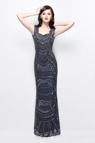 Primavera Couture - Statuesque Scalloped Sweetheart Illusion Sheath Gown 1681 Special Occasion Dress 0 / Charcoal