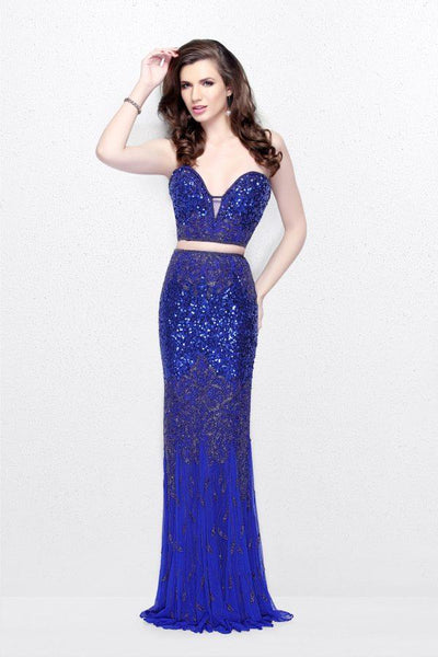 Primavera Couture - Two Piece Sequined Sweetheart Long Sheath Gown 1595 Special Occasion Dress 0 / Blue