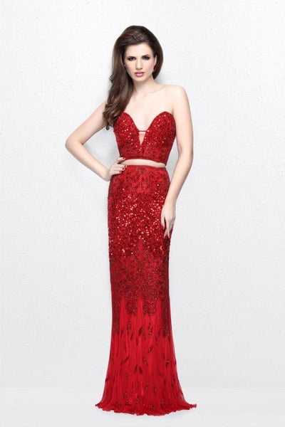 Primavera Couture - Two Piece Sequined Sweetheart Long Sheath Gown 1595 Special Occasion Dress 0 / Red