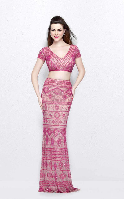 Primavera Couture - Two Piece V-Neck Long Dress 1864 Special Occasion Dress 0 / Raspberry
