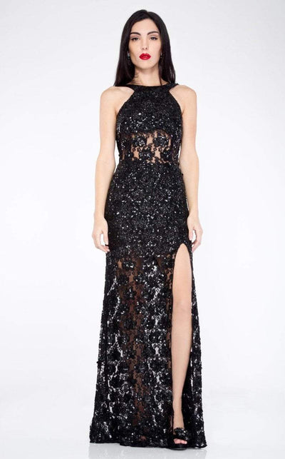 Primavera Couture - 9805 Cowl Back Halter Sequin Embellished Gown in Black