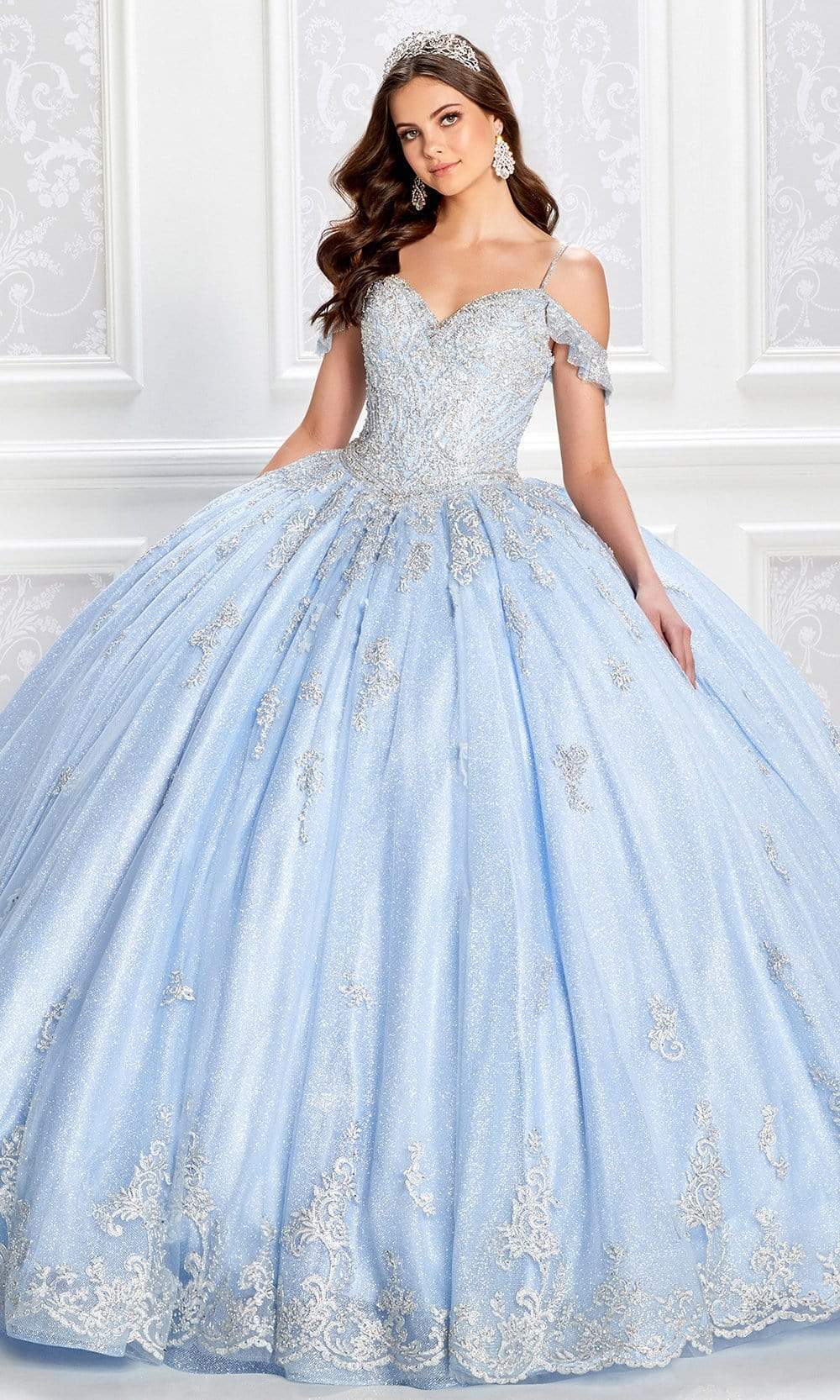 Princesa by Ariana Vara - PR22032 Flutter Sleeve Ball Gown Quinceanera Dresses 00 / Ice Blue/Silver