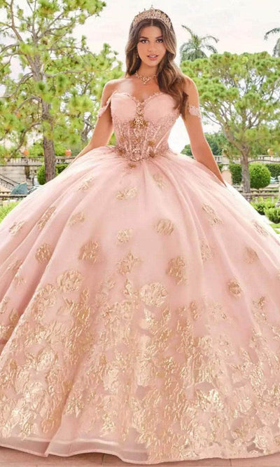 Princesa by Ariana Vara PR30154 - Corset Bodice Off-Shoulder Gown Prom Dresses 00 / Blush/Gold