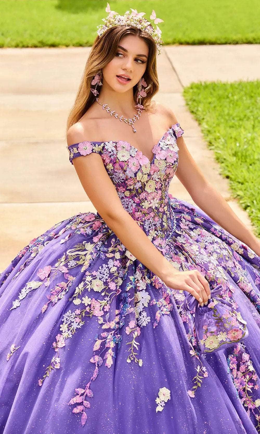 Princesa by Ariana Vara PR30155 - Off-Shoulder 3d Flower Gown Prom Dresses