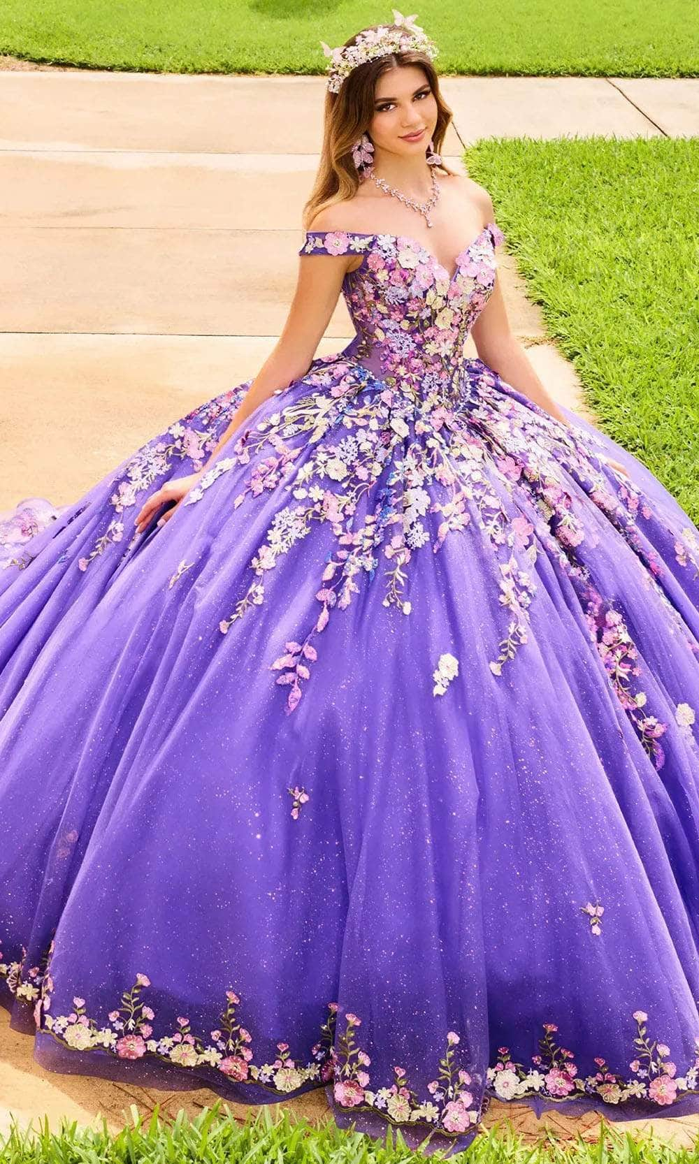 Princesa by Ariana Vara PR30155 - Off-Shoulder 3d Flower Gown Prom Dresses