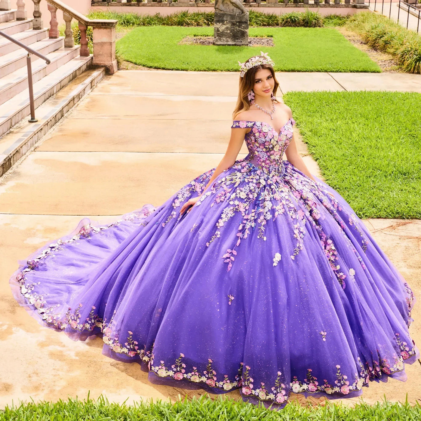 Princesa by Ariana Vara PR30155 - Off-Shoulder 3d Flower Gown Prom Dresses