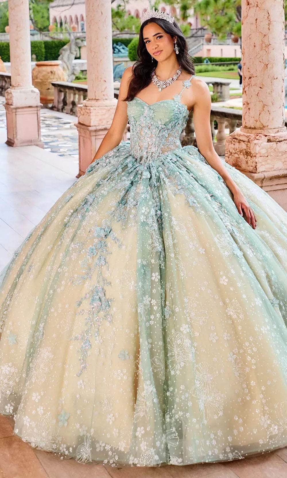 Princesa by Ariana Vara PR30158 - Corset Bodice Sleeveless Gown Prom Dresses 00 / Sage/Champagne