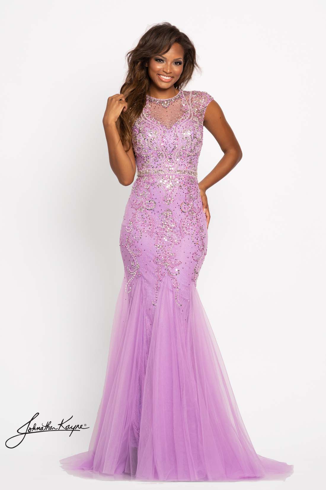 Johnathan Kayne - 9039SC Cap Sleeve Bejeweled Applique Dress