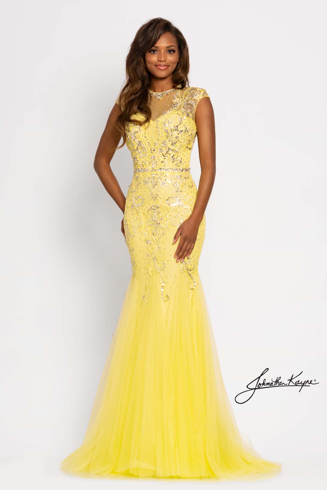 Johnathan Kayne - 9039SC Cap Sleeve Bejeweled Applique Dress