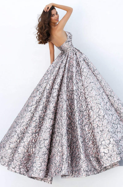 Tarik Ediz - 93878 Strapless Plunging V-Neck Ballgown Ball Gowns 0 / Silver/Salmon