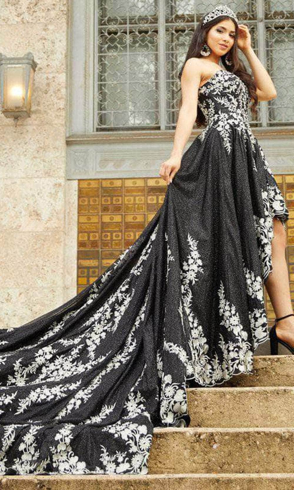Quinceanera Collection 26020 - Strapless Corset Ball Gown Special Occasion Dress 0 / Black/Silver