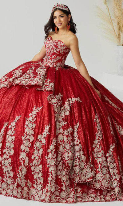Quinceanera Collection 26020 - Strapless Corset Ball Gown Special Occasion Dress 0 / Red/Silver