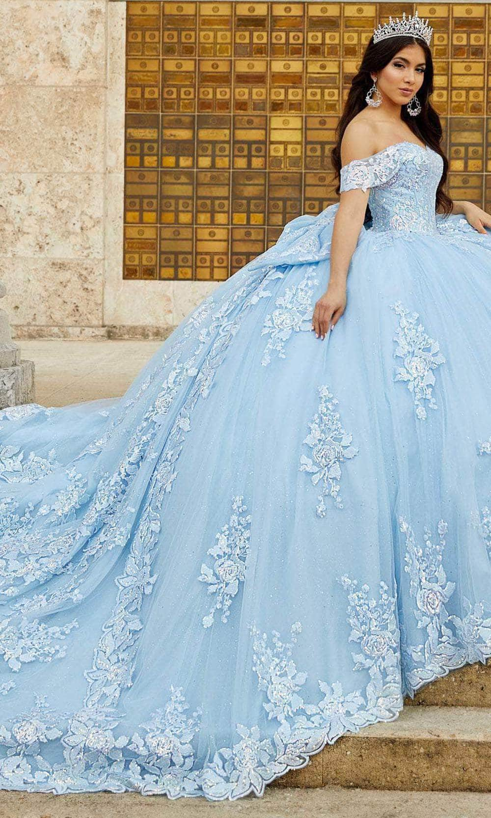 Quinceanera Collection 26022 - Off Shoulder Embellished Quinceanera Special Occasion Dress 0 / Sky/Blue