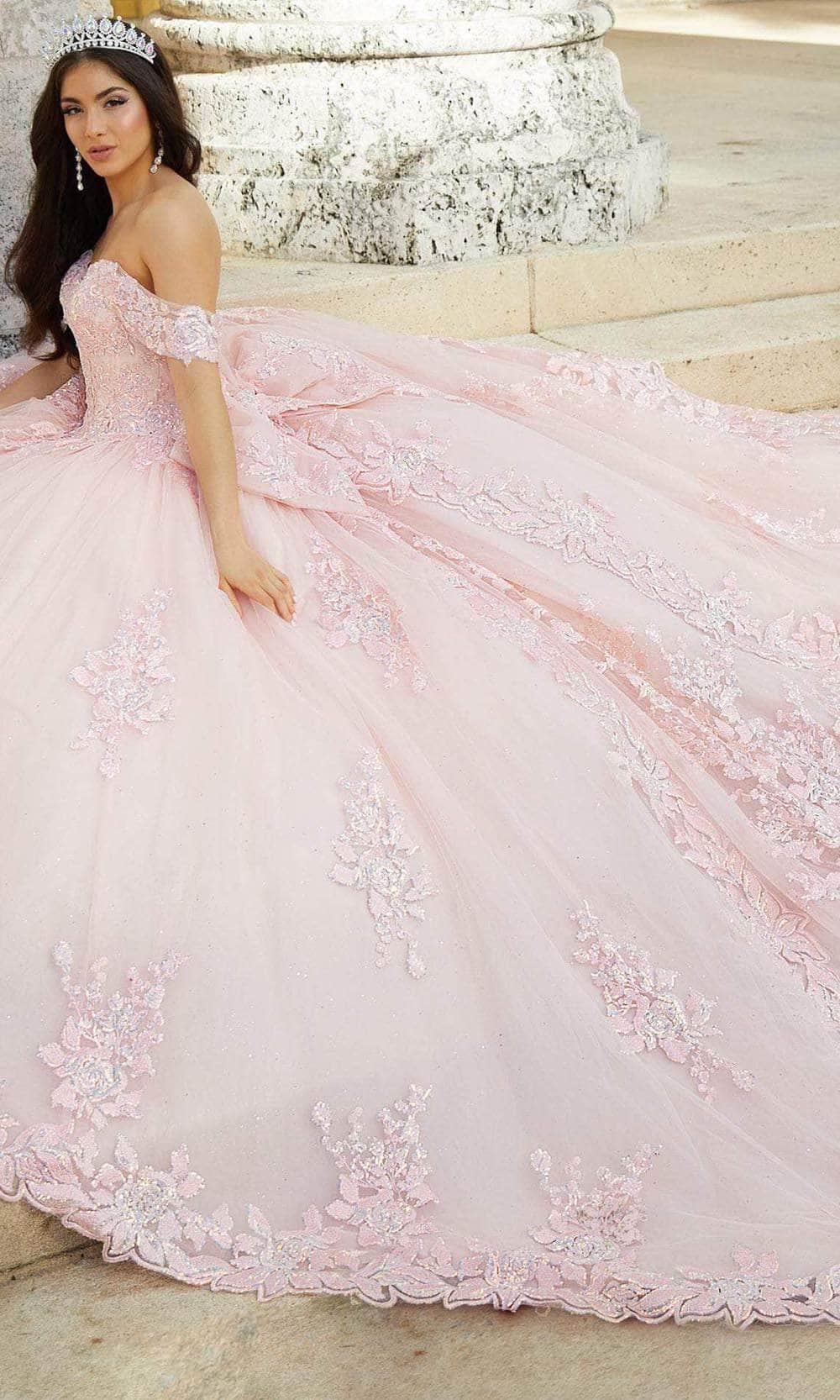 Quinceanera Collection 26022T - Chapel Train Off Shoulder Quinceanera Special Occasion Dress 0 / Blush/Pink