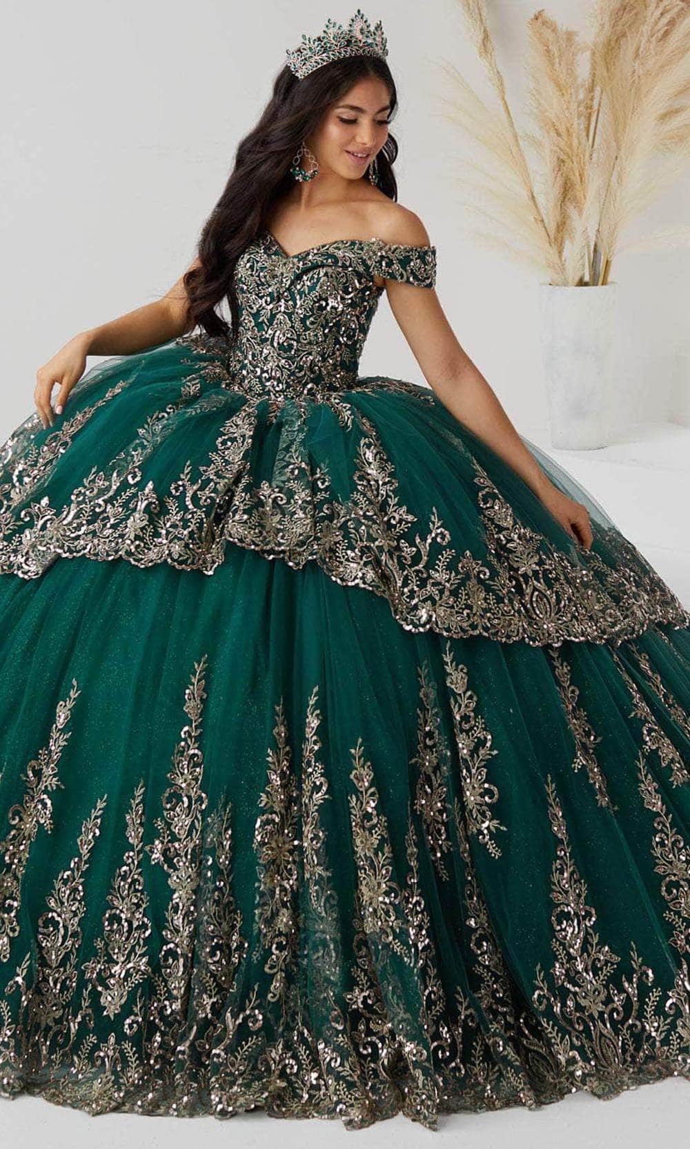 Quinceanera Collection 26023 - Off Shoulder Peplum Quinceanera Special Occasion Dress 0 / Hunter