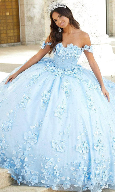 Quinceanera Collection 26024 - Floral Appliqued Quinceanera Special Occasion Dress 0 / Sky Blue
