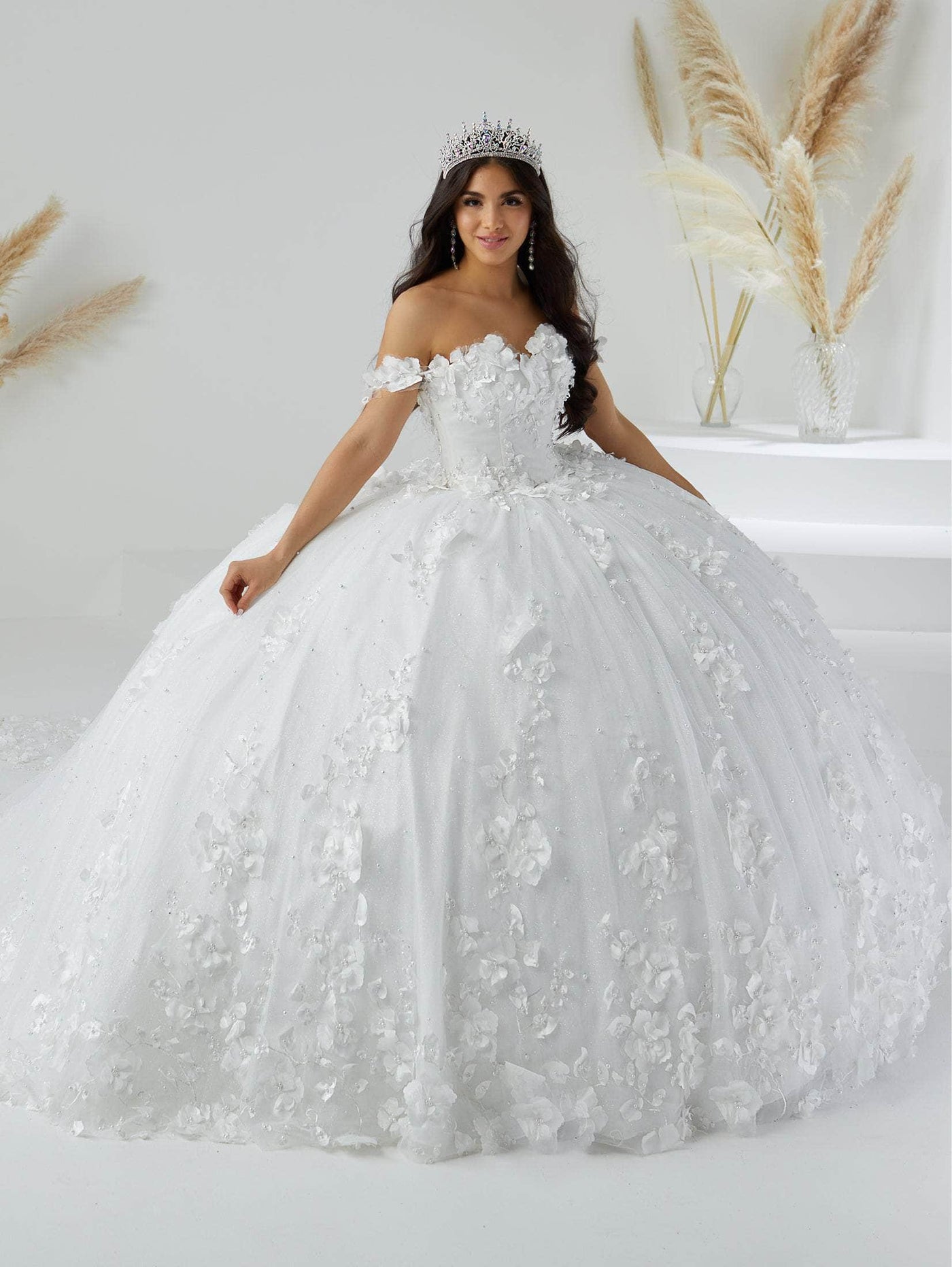 Quinceanera Collection 26024 - Floral Appliqued Quinceanera In White