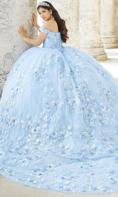 Quinceanera Collection 26027T - Florals And Sequined Ballgown Quinceanera Dresses 0 / Sky Blue