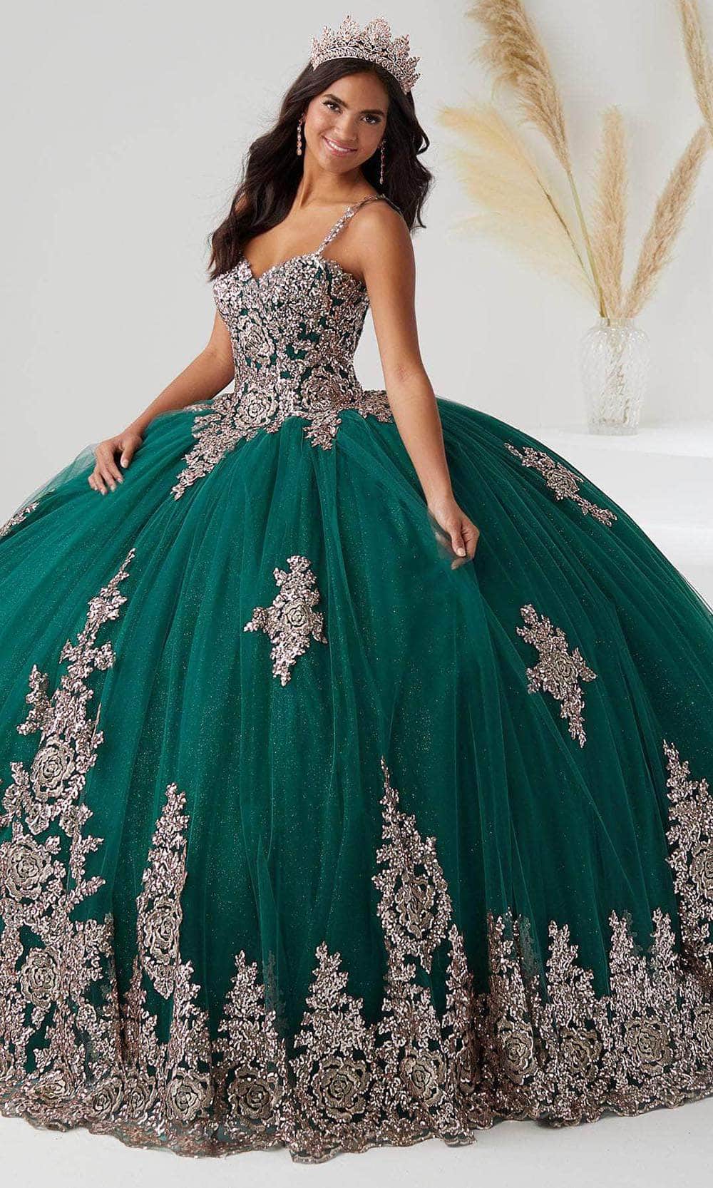 Quinceanera Collection 26028 - Sleeveless Embellished Ballgown Special Occasion Dress 0 / Hunter/Rose Gold