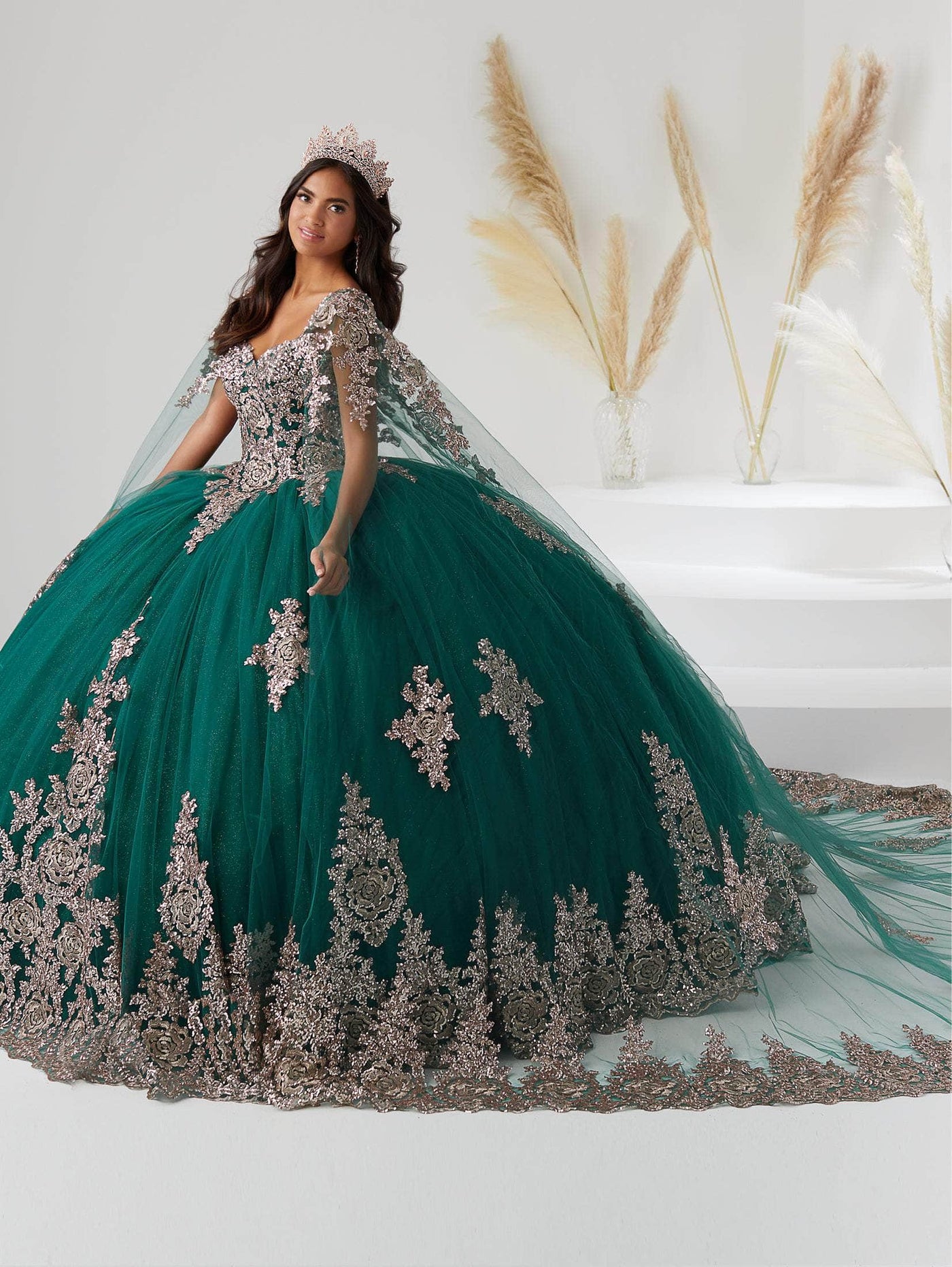 Quinceanera Collection 26028C - Tulle Cape Off Shoulder Ballgown Special Occasion Dress