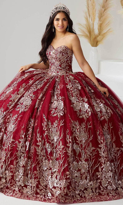 Quinceanera Collection 26029 - Strapless Embellished Ballgown Quinceanera Dresses 0 / Burgundy