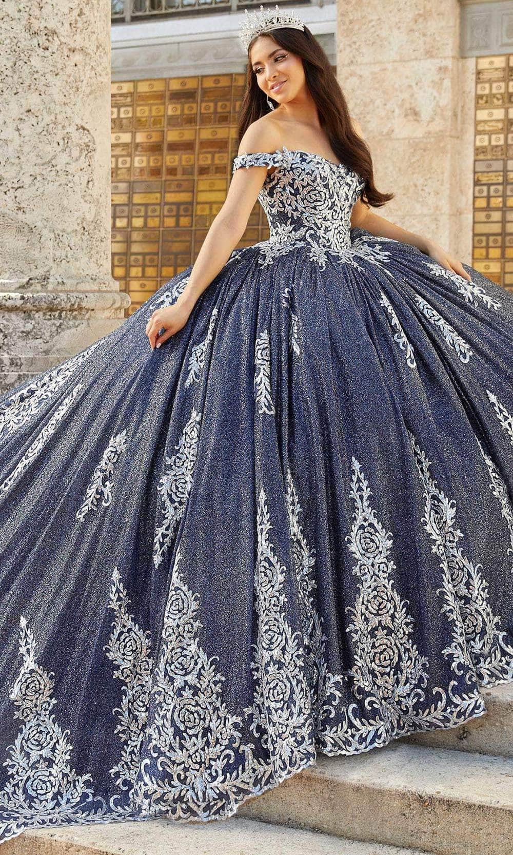 Quinceanera Collection 26030 - Diamond Tulle Ballgown Special Occasion Dress 0 / Navy/Silver