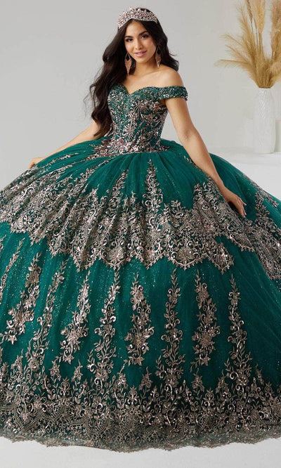 Quinceanera Collection 26031 - Off Shoulder Embellished Ballgown Quinceanera Dresses 0 / Hunter