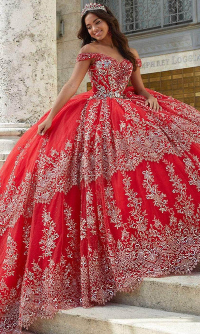 Quinceanera Collection 26031 - Off Shoulder Embellished Ballgown Quinceanera Dresses 0 / Red