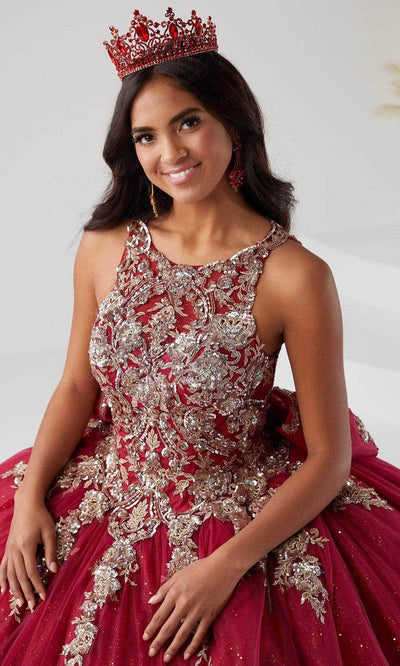 Quinceanera Collection 26032 - Jewel Neckline Embellished Ballgown Special Occasion Dress 0 / Burgundy/Multi