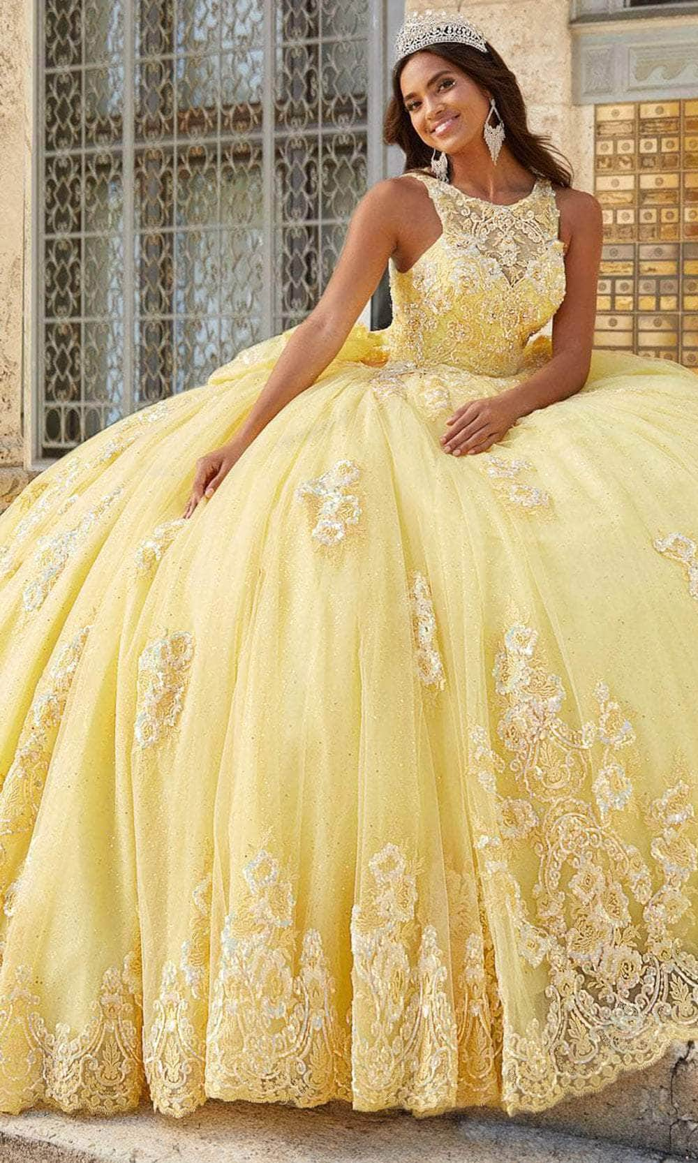 Quinceanera Collection 26032 - Jewel Neckline Embellished Ballgown Special Occasion Dress 0 / Yellow/Multi