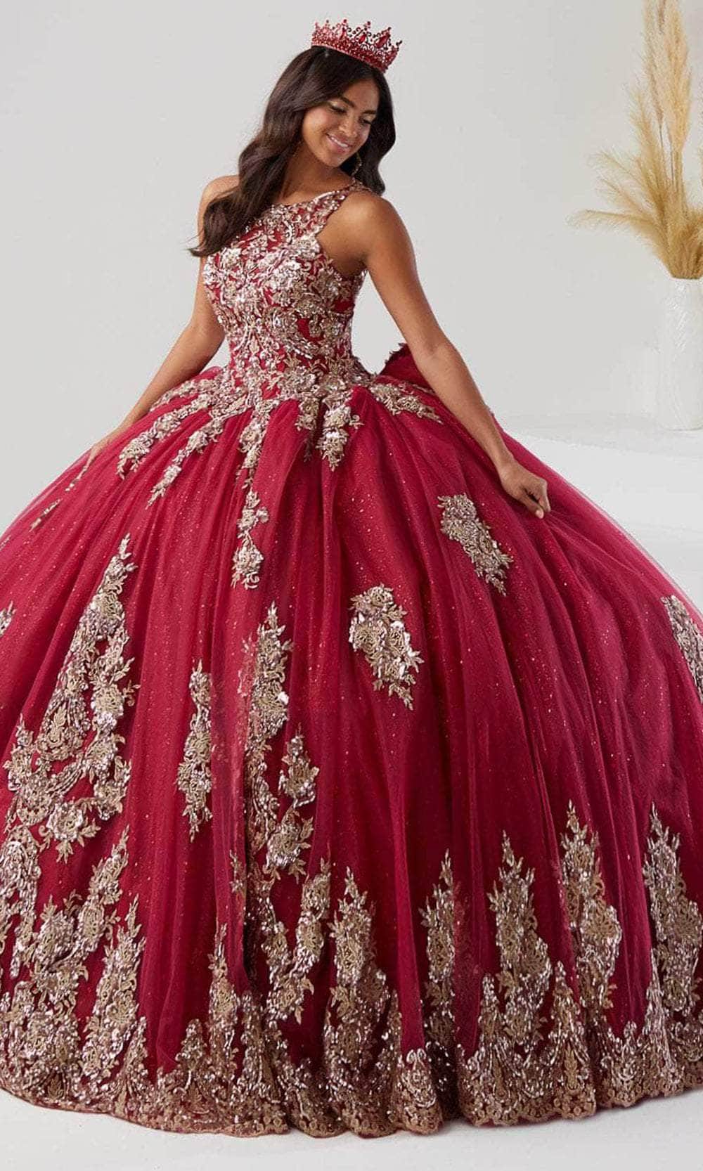 Quinceanera Collection 26032T - High Neck Sleeveless Quinceanera Special Occasion Dress 0 / Burgundy/Multi