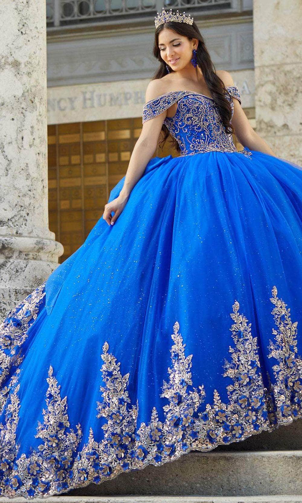 Quinceanera Collection 26034 - Glittered Tulle Ballgown Special Occasion Dress 0 / Royal/Gold