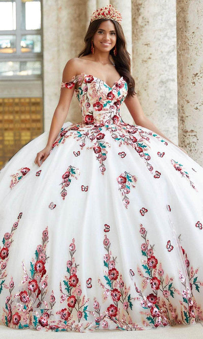 Quinceanera Collection 26039 - Floral Appliqued Ballgown Ballgown 0 / Ivory/Multi