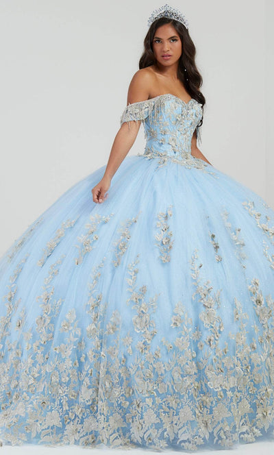 Quinceanera Collection 26056 - Off-Shoulder Embellished Ballgown Ball Gowns 0 / Sky/Silver