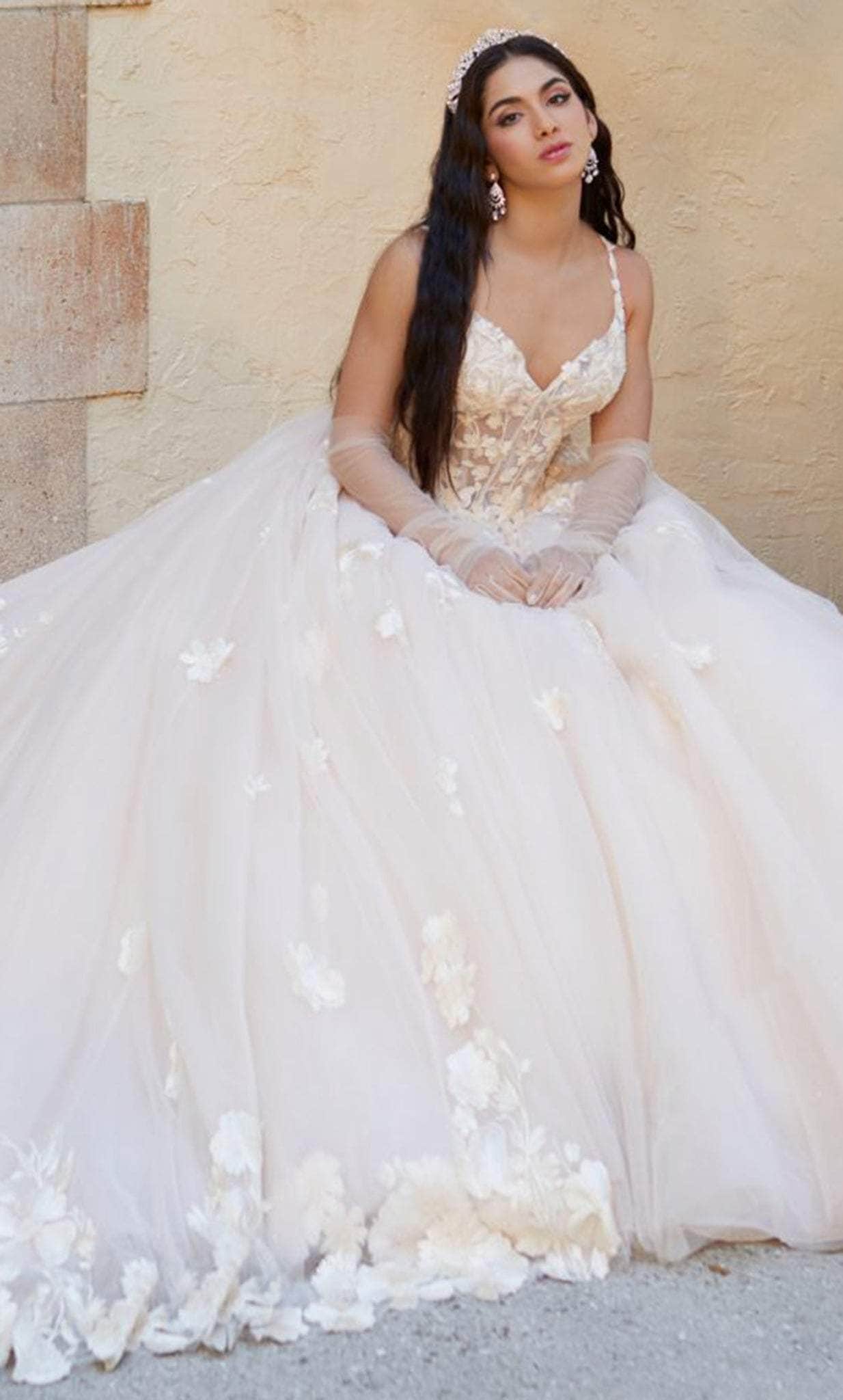 Quinceanera Collection 26064 - Lace Appliqué Sleeveless Ballgown Quinceanera Dresses 0 / Almond