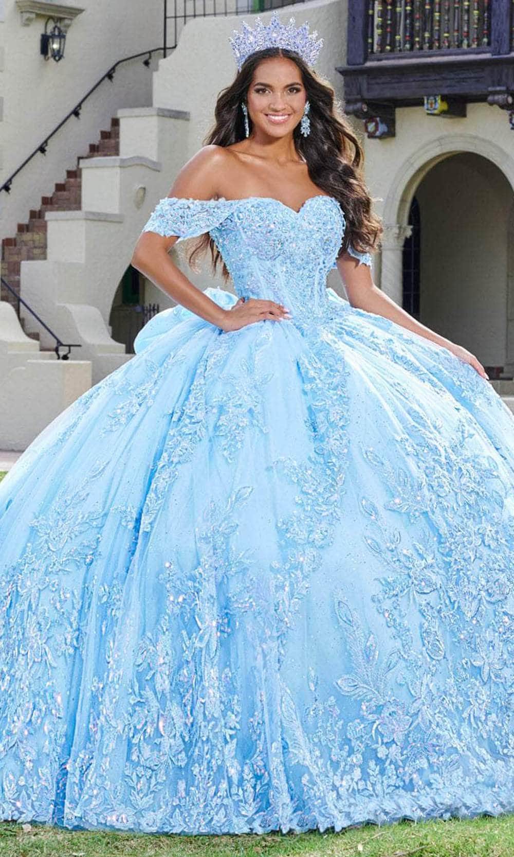 Quinceanera Collection 26072 - Floral Lace Sweetheart Ballgown Ball Gowns 0 / Sky