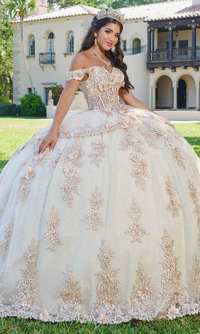 Quinceanera Collection 26073 - 3D Floral Embroidered Ballgown Ballgown Dresses 0 / Champagne/Gold